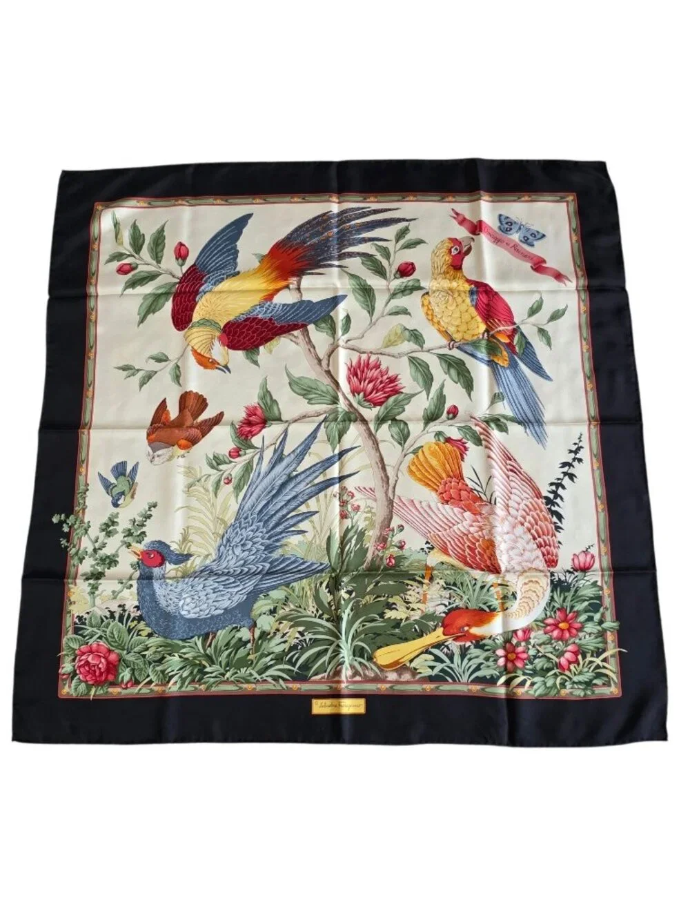 Salvatore Ferragamo Omaggio ai Raineri Silk Bird Floral Print Hand Rolled Scarf